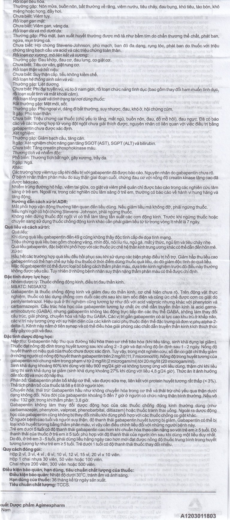 Thuốc Gaptinew 300mg Agimexpharm điều trị động kinh và đau thần kinh ngoại biên (10 vỉ x 10 viên)