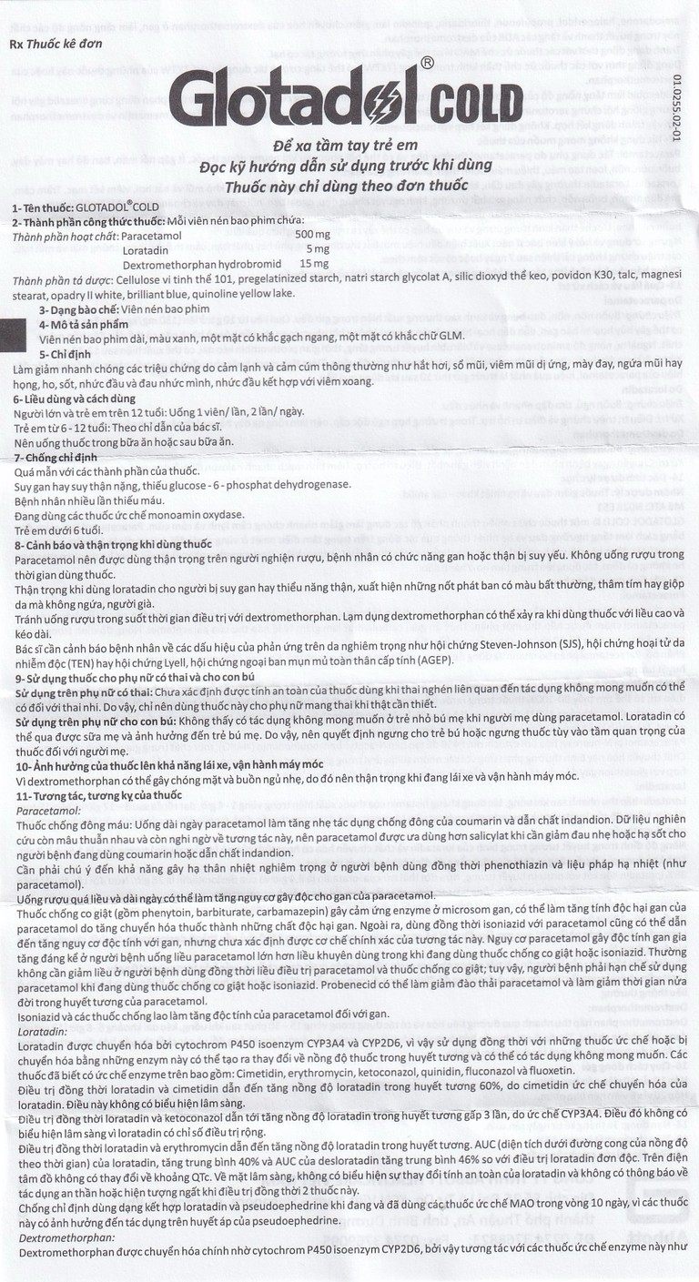 Thuốc Glotadol Cold Glomed hỗ trợ giảm đau, hạ sốt (10 vỉ x 10 viên)