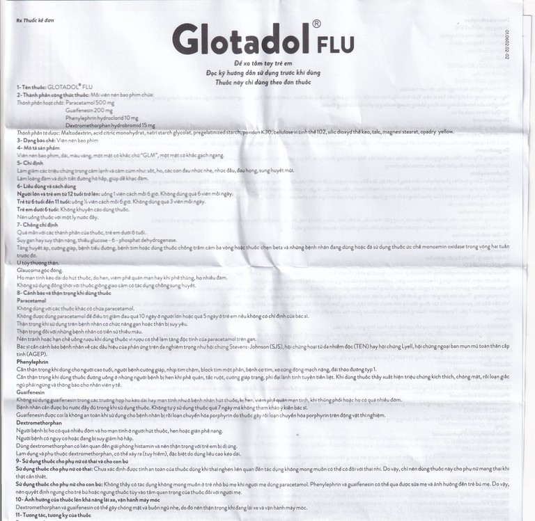Thuốc Glotadol Flu Glomed hỗ trợ hạ sốt và long đàm (10 vỉ x 10 viên)