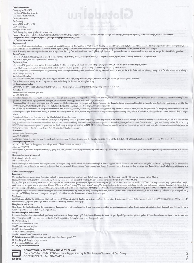 Thuốc Glotadol Flu Glomed hỗ trợ hạ sốt và long đàm (10 vỉ x 10 viên)