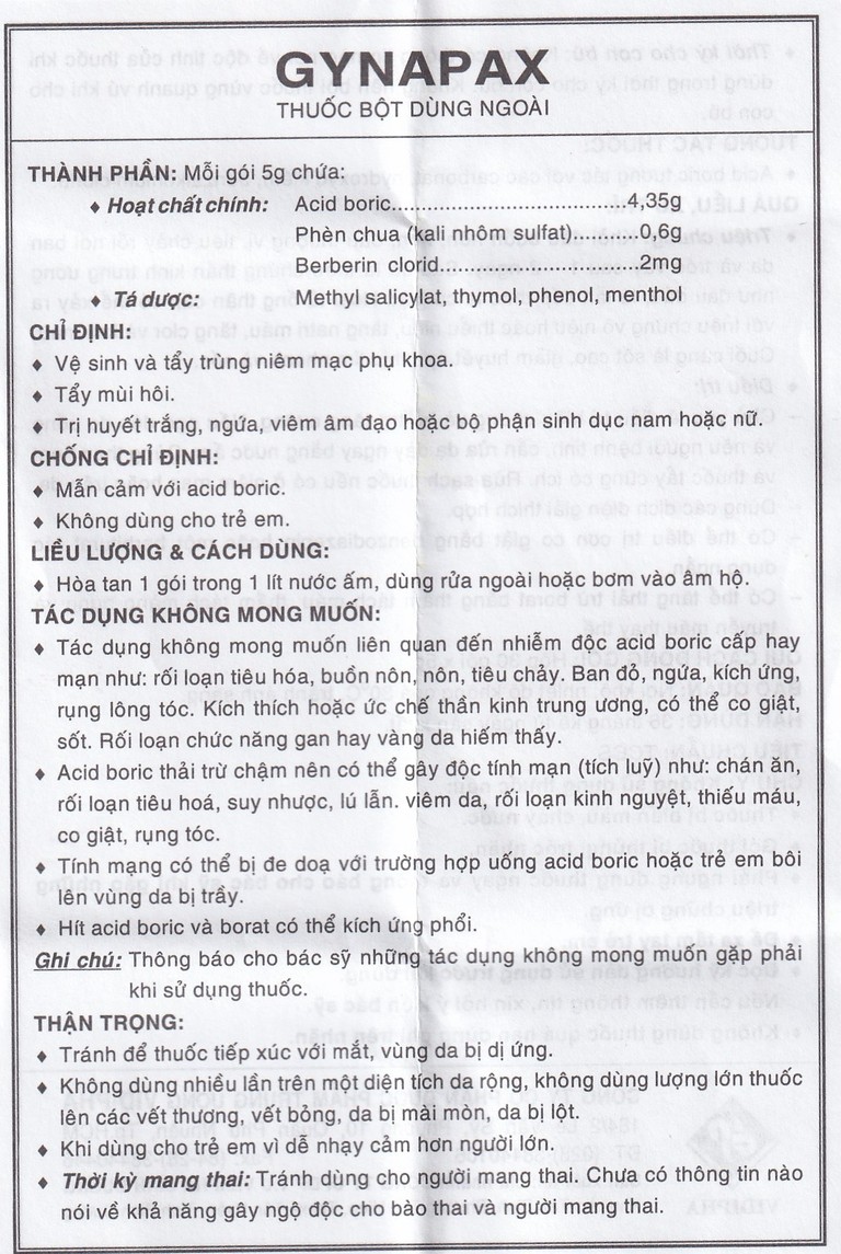 Thuốc vệ sinh phụ nữ Gynapax Vidipha hỗ trợ vệ sinh và tẩy trùng niêm mạc phụ khoa (30 gói x 5g)