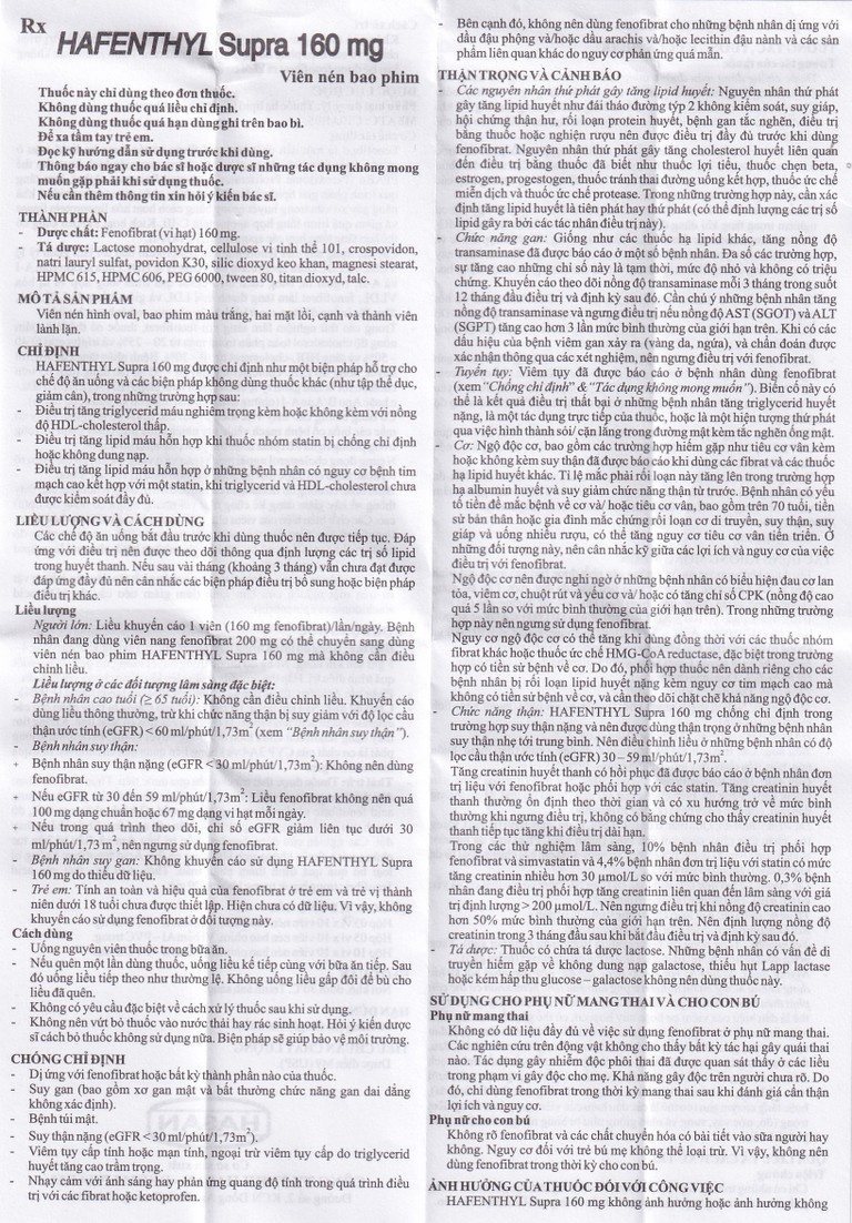 Thuốc Hafenthyl Supra 160mg Hasan điều trị tăng triglycerid máu (3 vỉ x 10 viên)