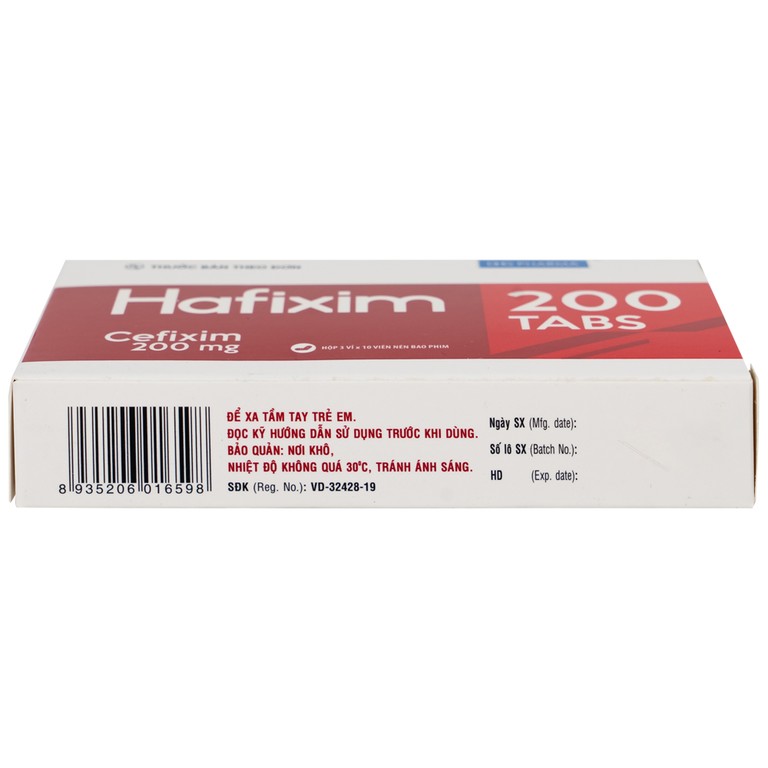Thuốc Hafixim 200 Tabs DHG Pharma điều trị các trường hợp nhiễm khuẩn (3 vỉ x 10 viên)