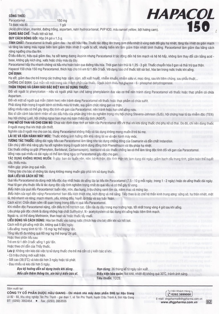 Bột Hapacol 150 DHG giảm đau, hạ sốt (24 gói)