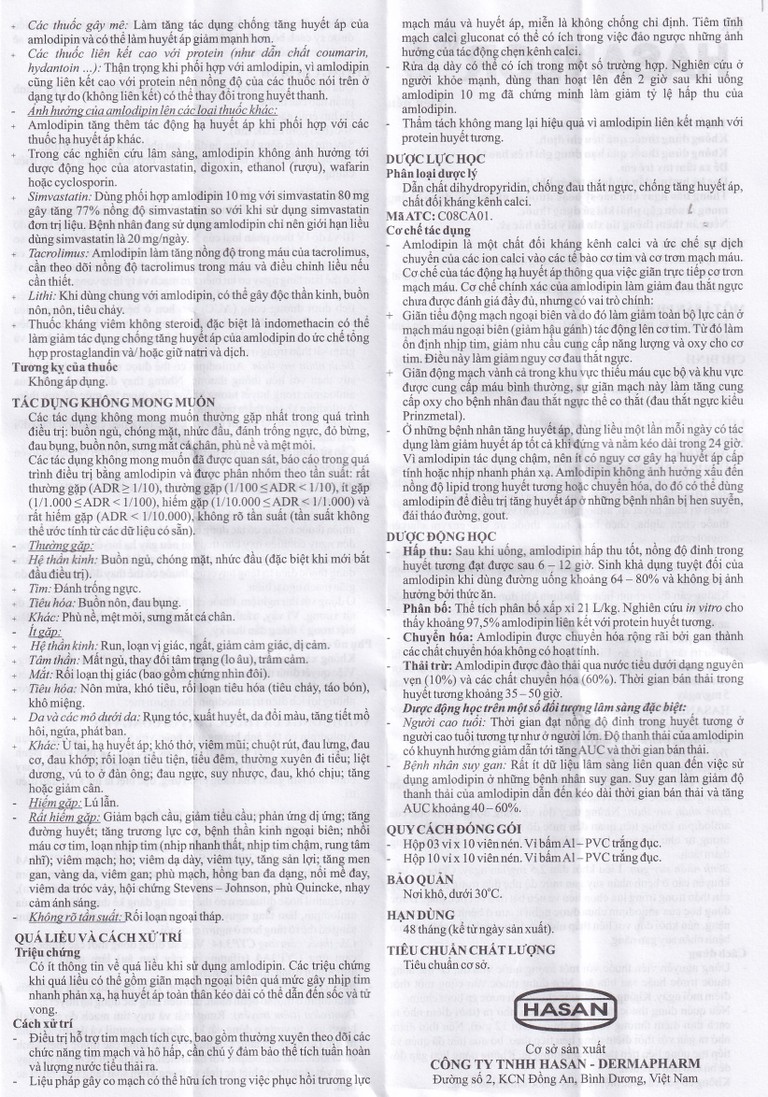 Thuốc Hasanlor 5 Hasan điều trị tăng huyết áp, đau thắt ngực (10 vỉ x 10 viên)