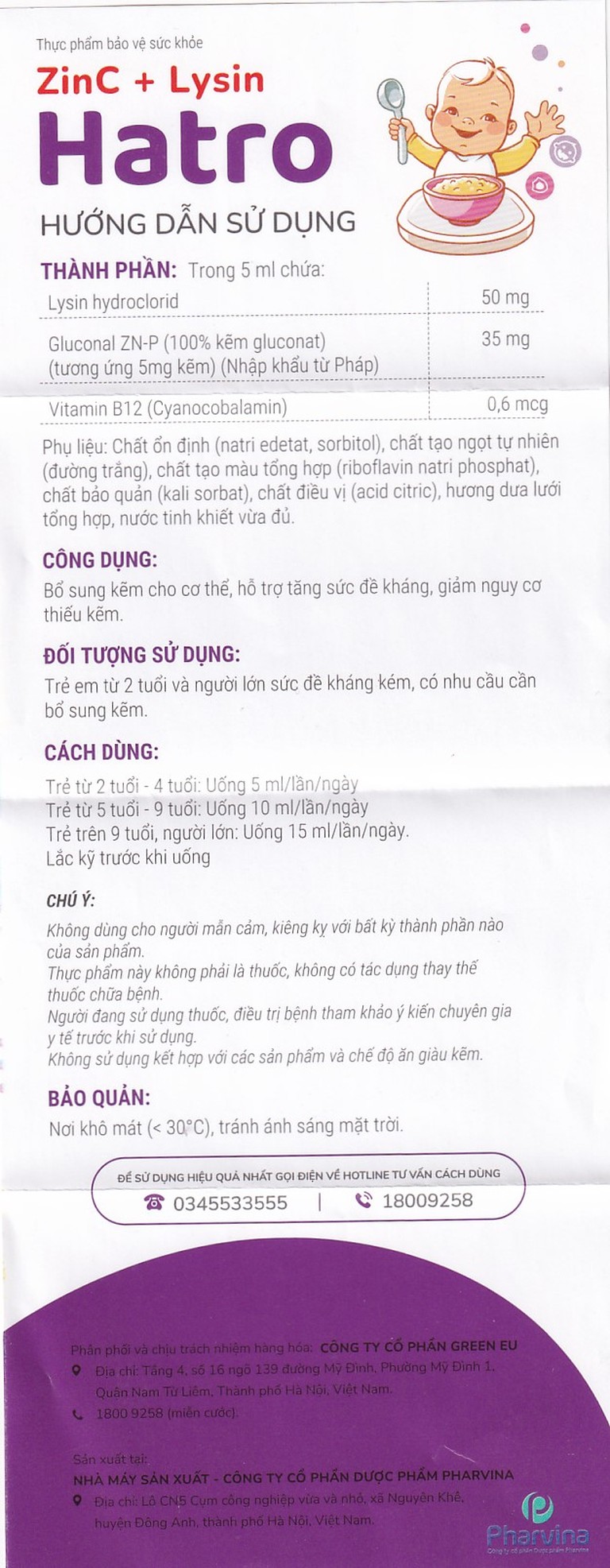 Siro ZinC + Lysin Hatro bổ sung kẽm, hỗ trợ tăng sức đề kháng cho trẻ (120ml)
