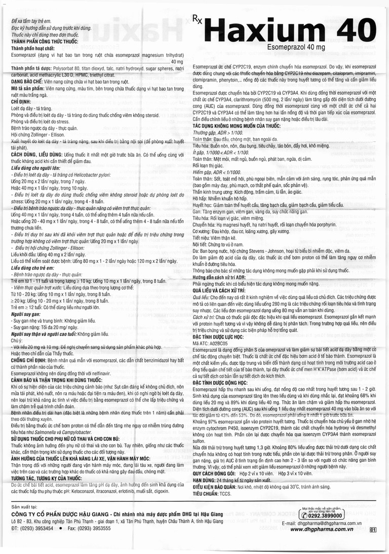 Thuốc Haxium 40 DHG hỗ trợ phòng và điều trị loét dạ dày - tá tràng (3 vỉ x 10 viên)