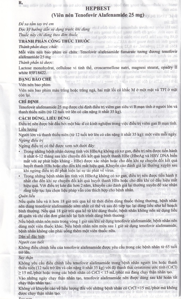 Thuốc Hepbest 25mg điều trị nhiễm virus viêm gan B mạn tính (30 viên)