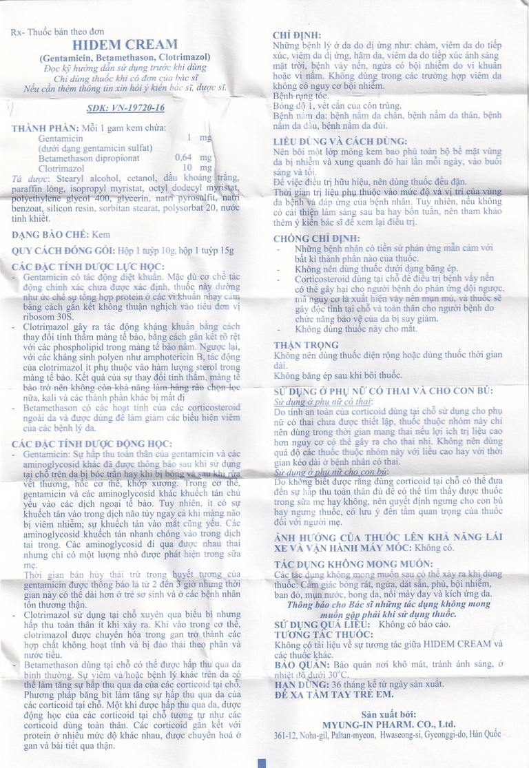 Kem bôi Hidem Cream điều trị viêm da dị ứng, hăm da (15g)