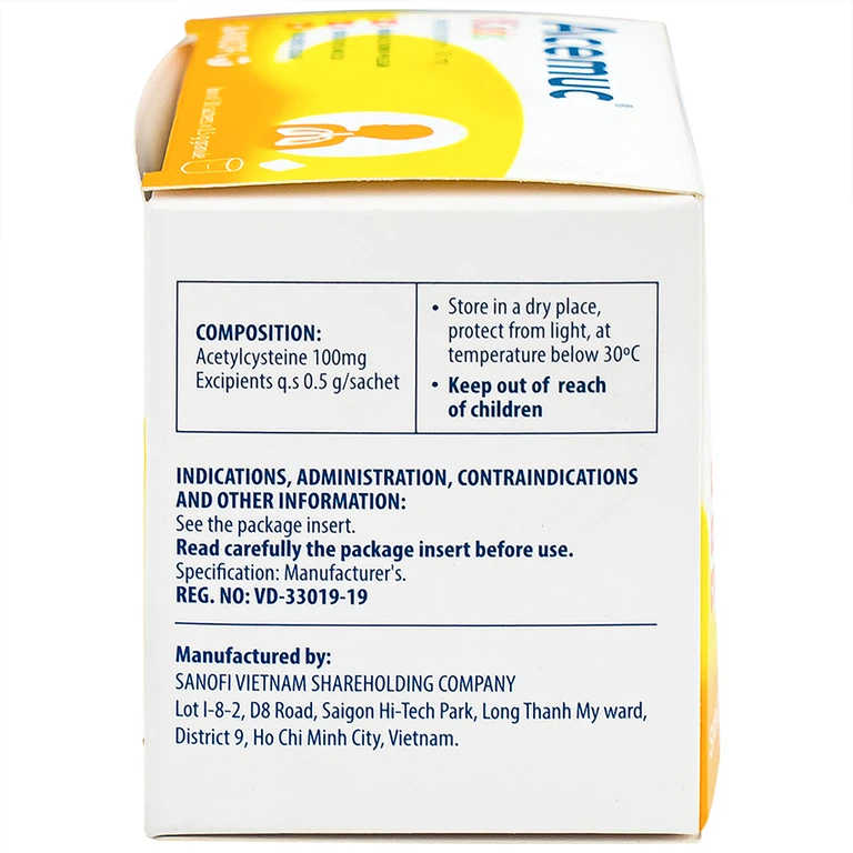 Thuốc cốm Acemuc Kids 100mg Sanofi long đàm, tiêu nhầy, giảm ho (30 gói x 0.5g)