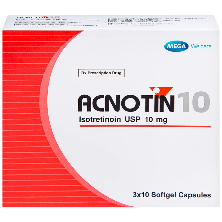 Thuốc Acnotin 10mg MEGA We care điều trị mụn trứng cá nặng (3 vỉ x 10 viên)