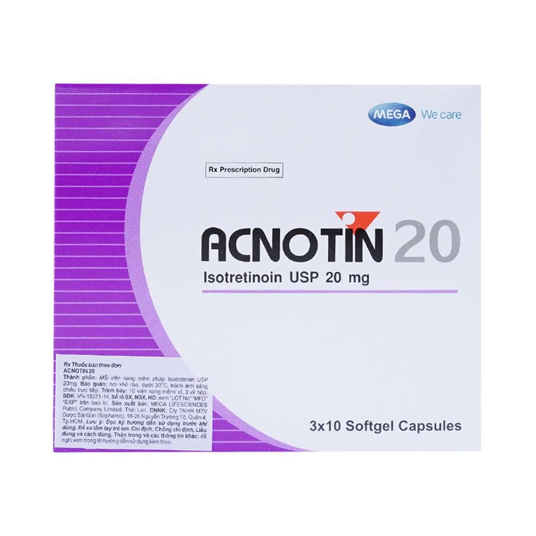 Thuốc Acnotin 20mg MEGA We care điều trị mụn trứng cá nặng (3 vỉ x 10 viên)