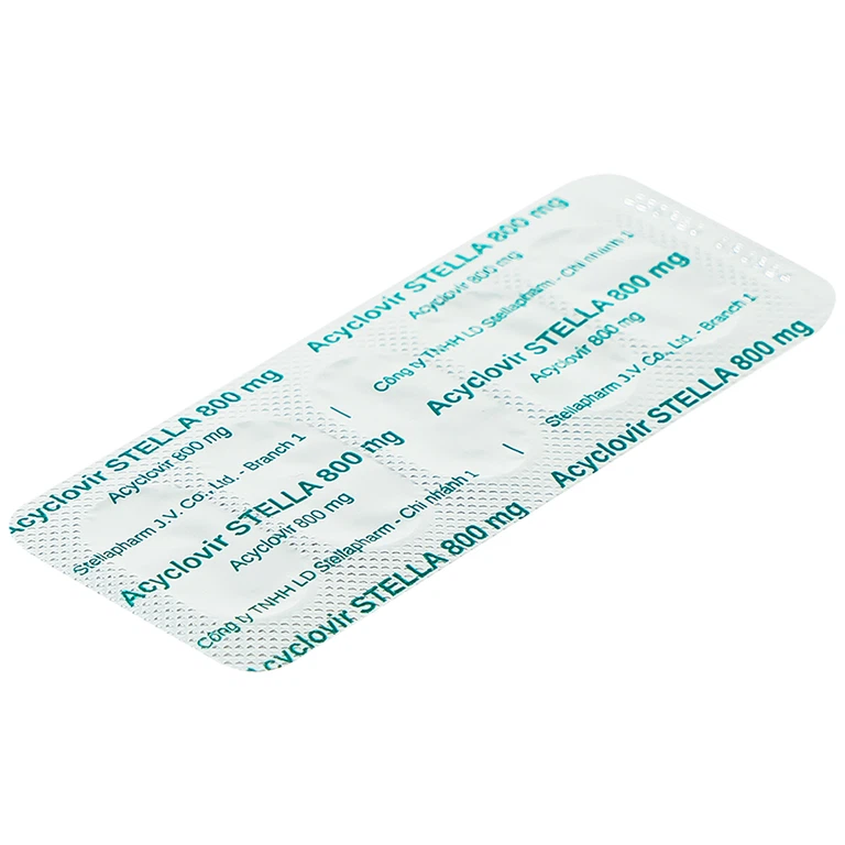 Thuốc Acyclovir Stella 800mg điều trị nhiễm Herpes simplex, Herpes zoster, thủy đậu (7 vỉ x 5 viên)