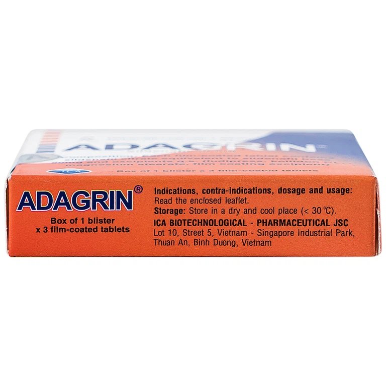 Thuốc Adagrin 50mg điều trị rối loạn cương dương (1 vỉ x 3 viên)