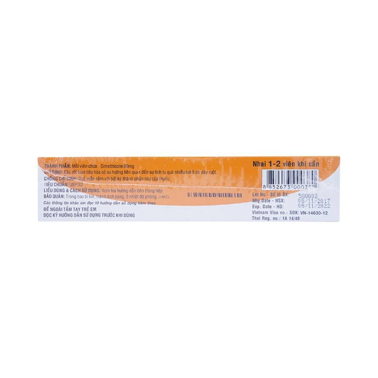 Viên nhai Air-X hương cam chống đầy hơi và chướng bụng (10 vỉ x 10 viên)