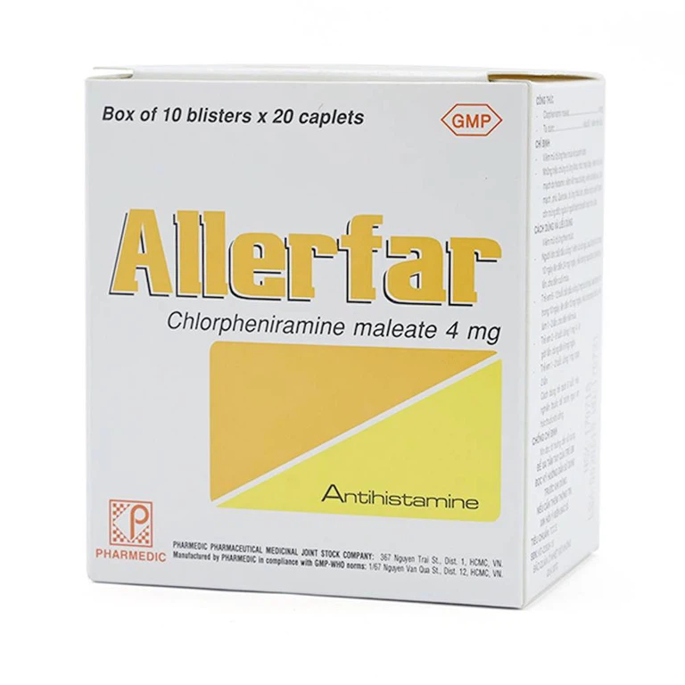 Thuốc Allerfar Pharmedic điều trị viêm mũi dị ứng, các triệu chứng dị ứng (10 vỉ x 20 viên)