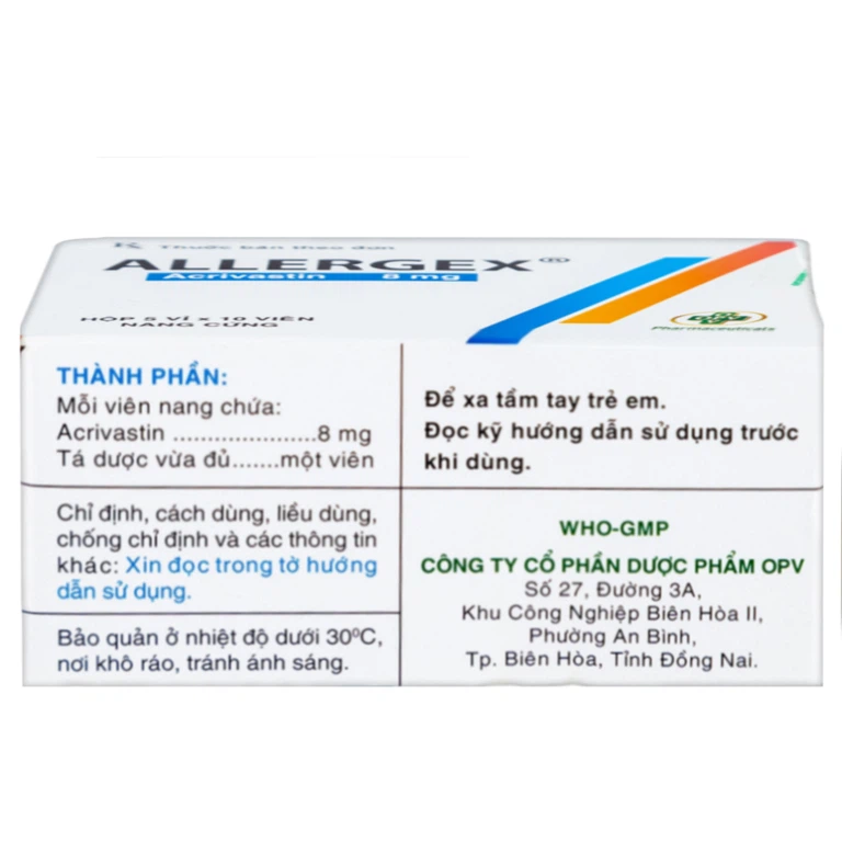 Thuốc Allergex 8mg OPV điều trị viêm mũi dị ứng, mày đay vô căn mạn tính (5 vỉ x 10 viên)