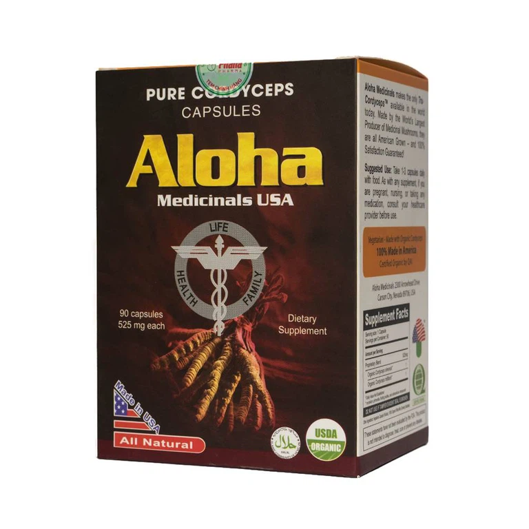 Viên uống đông trùng hạ thảo Aloha Medicinals USA giúp khoẻ phổi, bổ thận (90 viên)