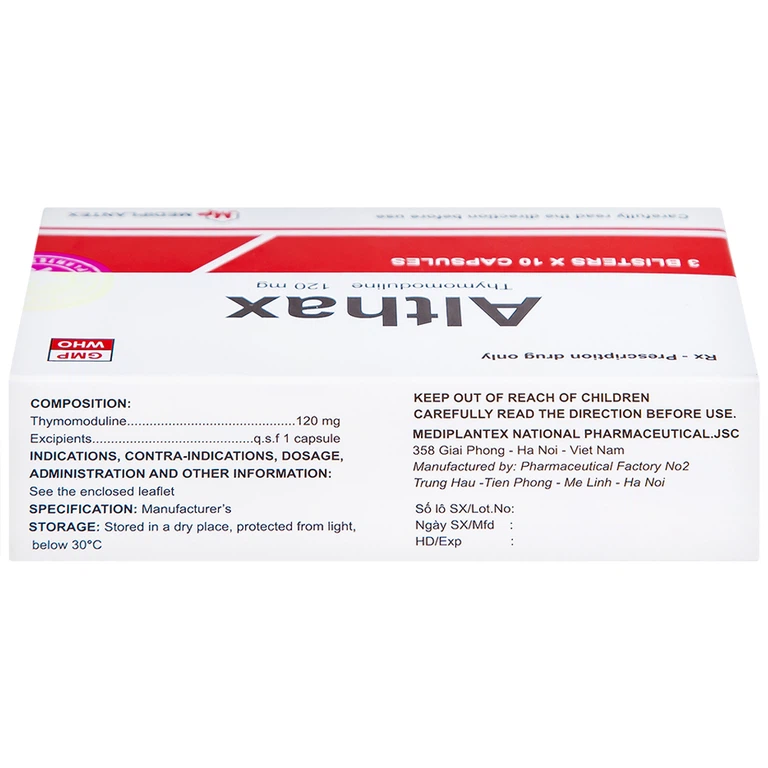 Thuốc Althax 120mg Mediplantex hỗ trợ điều trị viêm mũi dị ứng, nhiễm khuẩn hô hấp (3 vỉ x 10 viên)