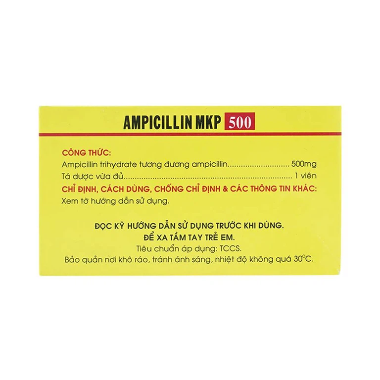 Thuốc Ampicillin MKP 500 Mekophar điều trị nhiễm khuẩn (10 vỉ x 10 viên)