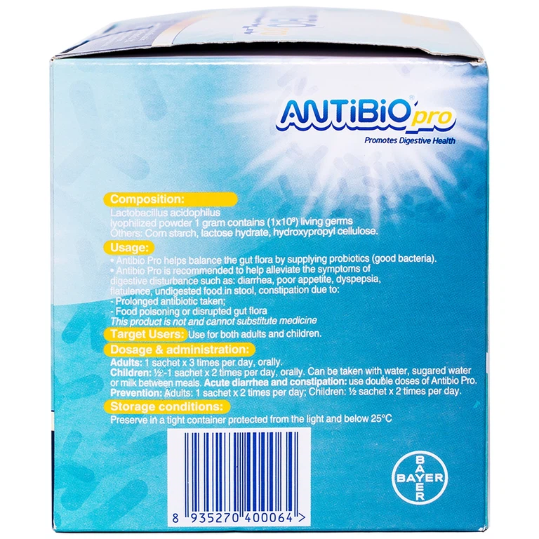Men vi sinh ANTiBiO Pro Bayer bổ sung lợi khuẩn, cân bằng hệ vi sinh (100 gói x 1g)