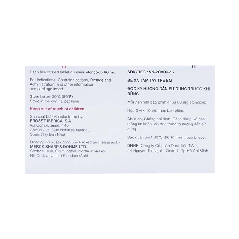 Thuốc Arcoxia 60mg MSD điều trị thoái hoá khớp, viêm khớp dạng thấp (3 vỉ x 10 viên)