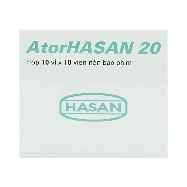 Thuốc AtorHasan 20mg giảm cholesterol và triglycerid trong máu (10 vỉ x 10 viên)