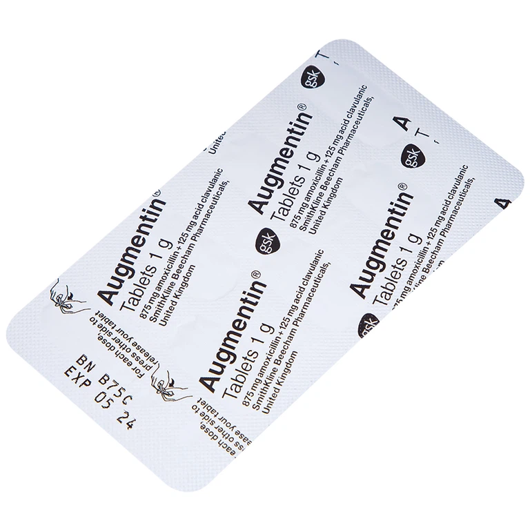Thuốc Augmentin 1g GSK điều trị nhiễm khuẩn (2 vỉ x 7 viên)