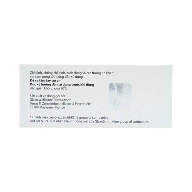 Thuốc Augmentin SR 1000/62.5mg Hanoi Pharma điều trị nhiễm khuẩn đường hô hấp (7 vỉ x 4 viên)
