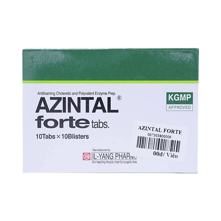 Thuốc Azintal Forte điều trị đầy hơi, khó tiêu, chướng bụng (10 vỉ x 10 viên)