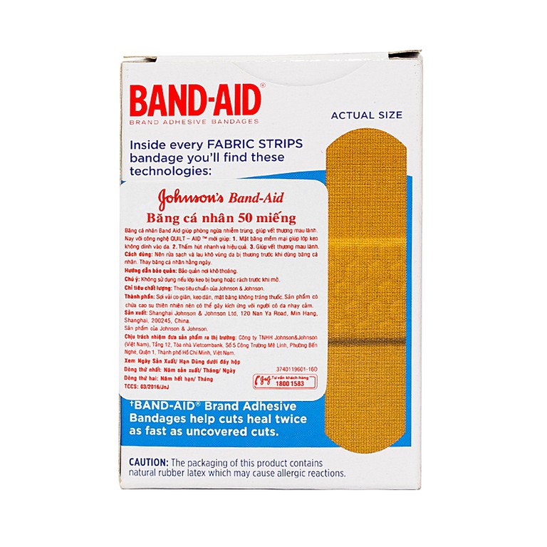 Băng cá nhân Johnson's Band-Aid ngừa nhiễm trùng, giúp vết thương mau lành (50 miếng) 