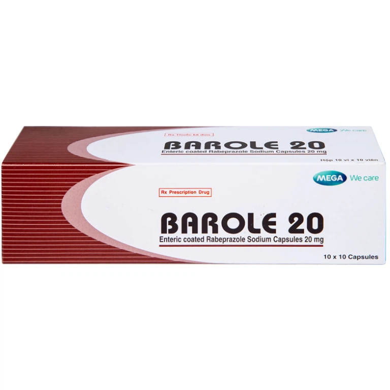 Thuốc Barole 20mg Mega Lifesciences điều trị viêm loét do trào ngược dạ dày - thực quản (10 vỉ x 10 viên)