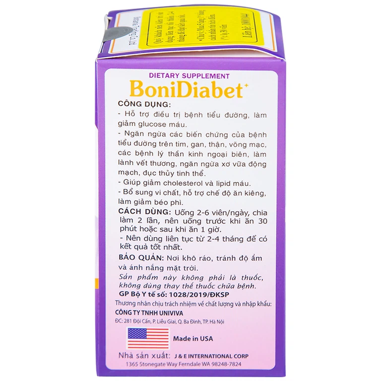 Viên uống BoniDiabet Botania hỗ trợ điều trị bệnh tiểu đường, làm giảm glucose máu (60 viên)