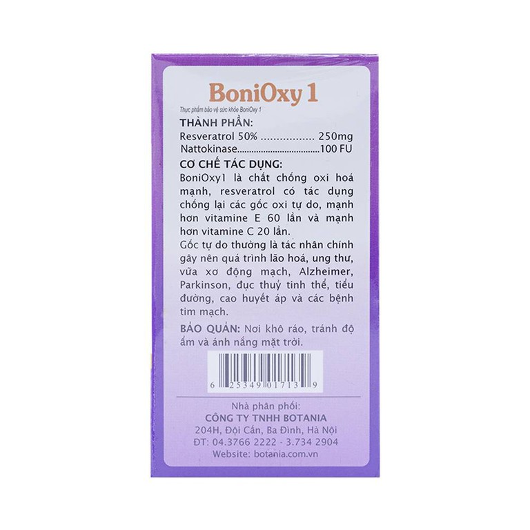 Viên uống BoniOxy1 Botania hỗ trợ hạ đường huyết, hạ cholesterol máu (60 viên)