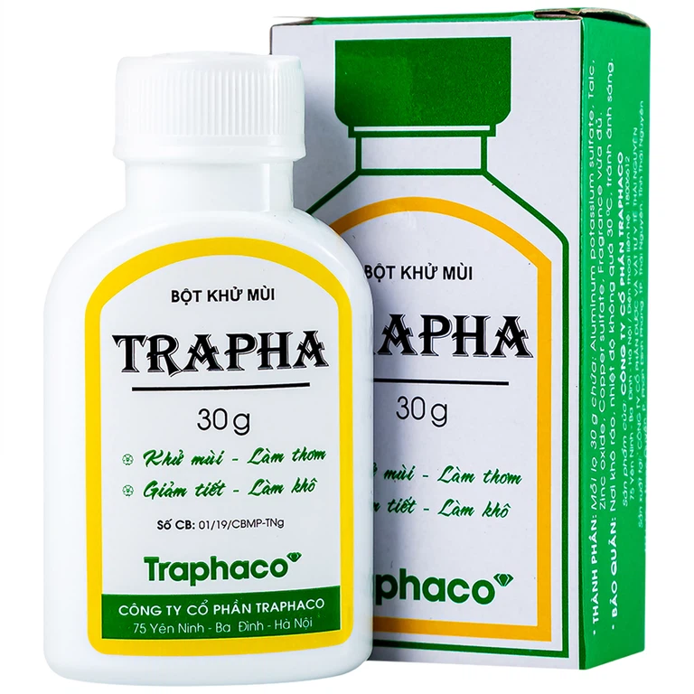 Bột khử mùi Trapha Traphaco hỗ trợ khử mùi, làm thơm, ngăn ngừa mùi hôi nách, hôi chân khi đi giày (30g)