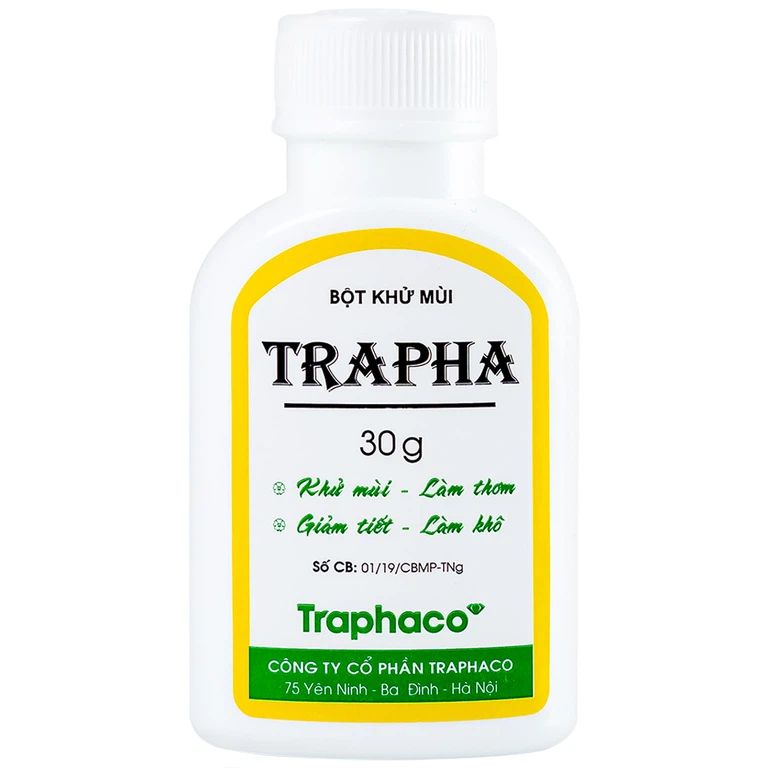 Bột khử mùi Trapha Traphaco hỗ trợ khử mùi, làm thơm, ngăn ngừa mùi hôi nách, hôi chân khi đi giày (30g)