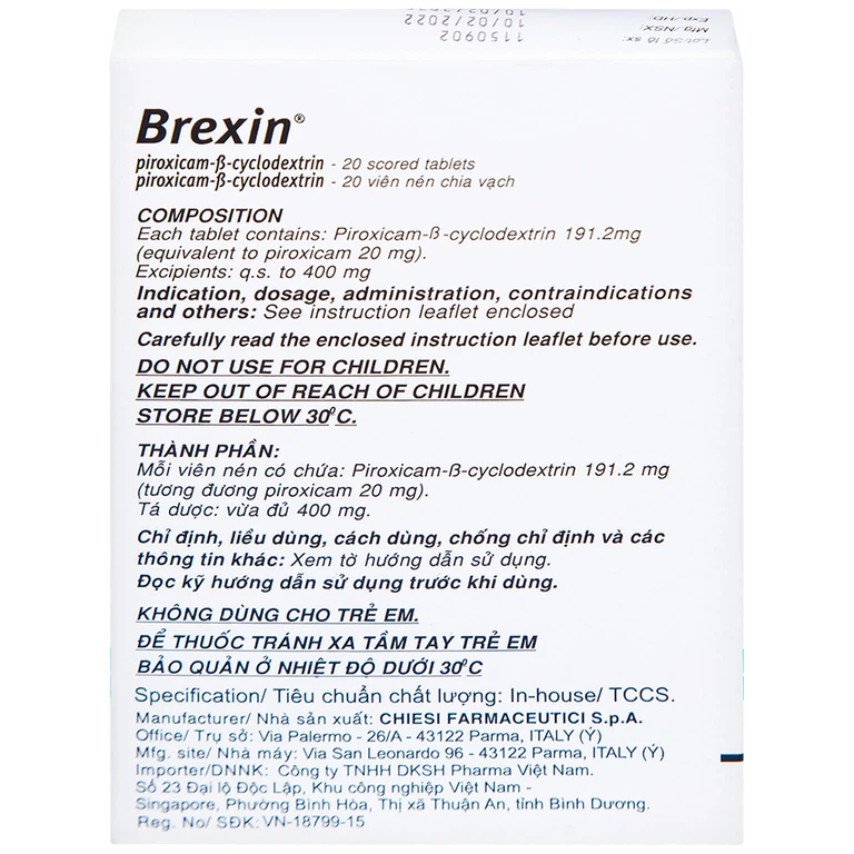 Thuốc Brexin Chiesi giảm các triệu chứng do viêm xương khớp (2 vỉ x 10 viên)
