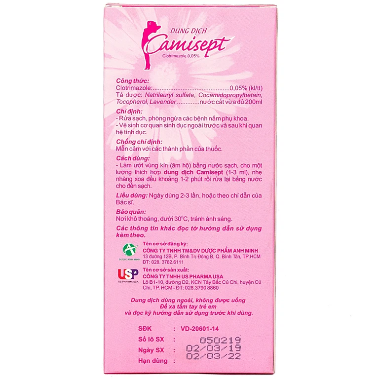Dung dịch Camisept USP phòng ngừa nấm phụ khoa (200ml)