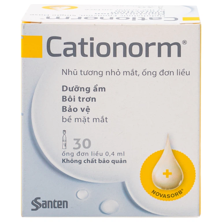 Nhũ tương nhỏ mắt Cationorm Santen dưỡng ẩm, bôi trơn, bảo vệ bề mặt mắt (30 ống x 0,4ml) 