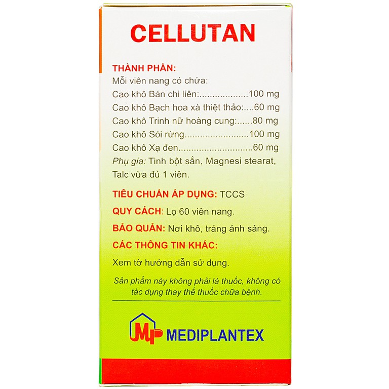 Viên uống Cellutan Mediplantex giúp thanh nhiệt, tán ứ, nâng cao sức đề kháng cho cơ thể (60 viên)