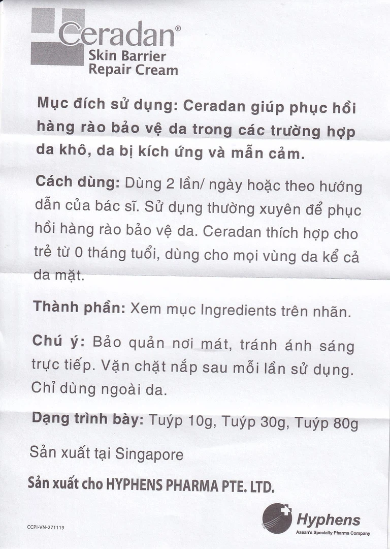 Kem phục hồi da Ceradan Ceramide Skin Barrier Repair Cream dành cho da khô, kích ứng và nhạy cảm (30g)