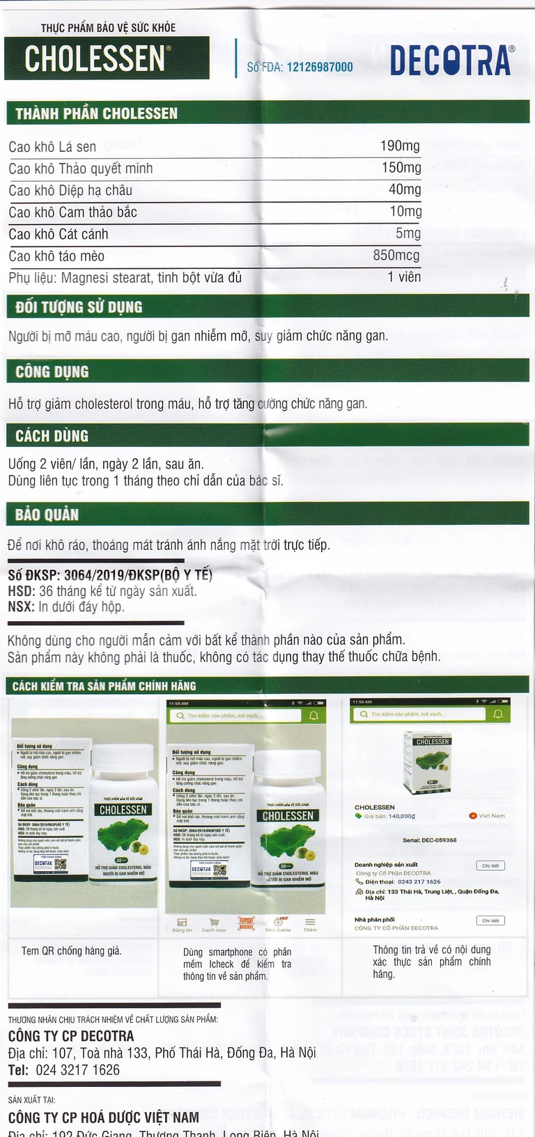 Viên uống Cholessen Decotra giảm cholesterol máu, giảm gan nhiễm mỡ (30 viên)