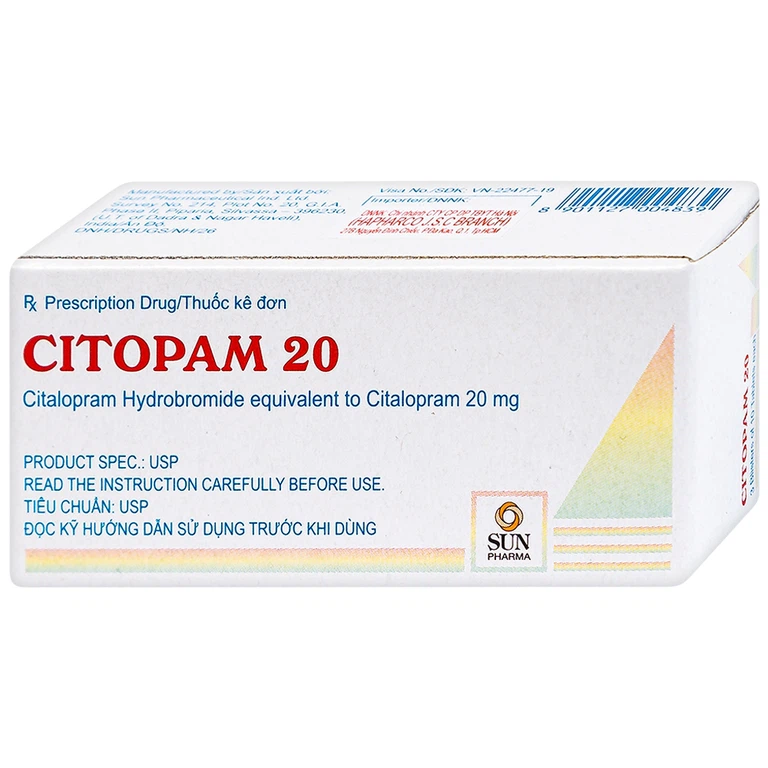 Thuốc Citopam 20 Sun Pharma điều trị trầm cảm, rối loạn hoảng sợ (3 vỉ x 10 viên)