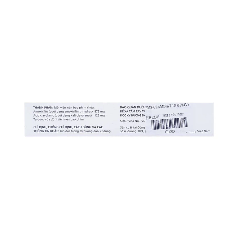 Thuốc Claminat 1g Imexpharm điều trị nhiễm khuẩn (2 vỉ x 7 viên)