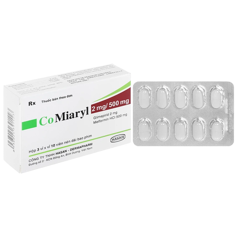 Thuốc CoMiaryl 2mg/500mg Hasan điều trị đái tháo đường type 2 (3 vỉ x 10 viên)