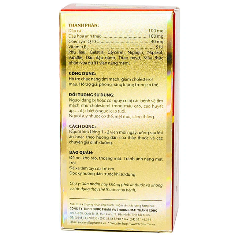 Viên uống Co Enzyme Q10 & Evening primrose Thành Công hỗ trợ chức năng tim mạch (30 viên)
