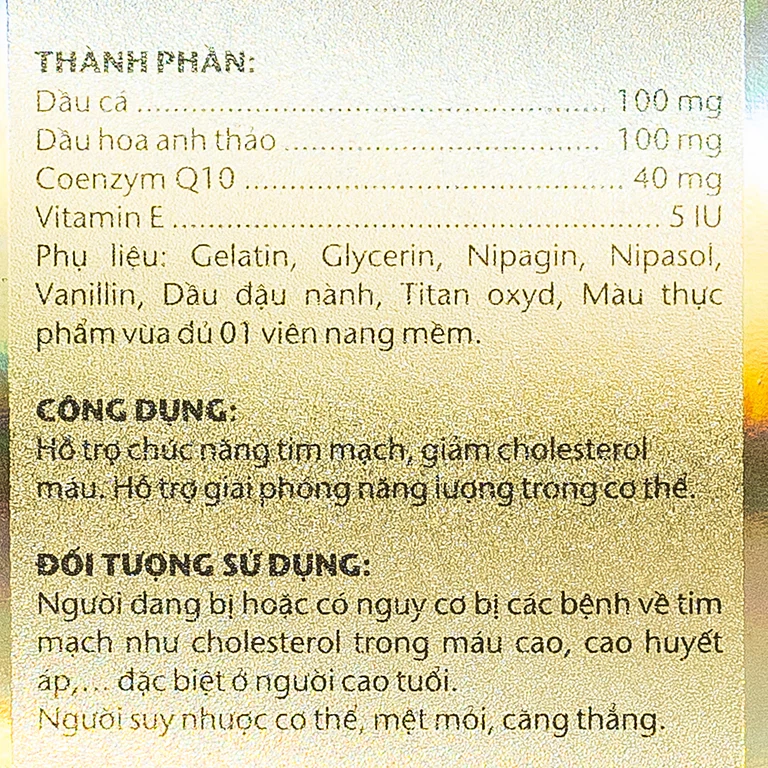 Viên uống Co Enzyme Q10 & Evening primrose Thành Công hỗ trợ chức năng tim mạch (30 viên)