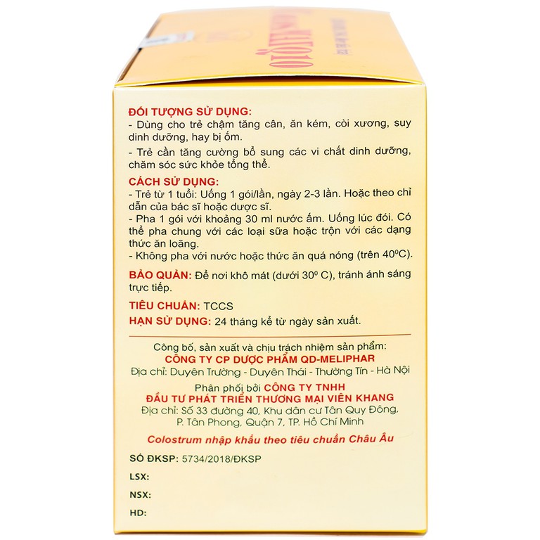 Cốm ColosMAX Q10 Gold QD-Meliphar bổ sung sữa non và vi chất dinh dưỡng cho trẻ nhỏ (20 gói) 