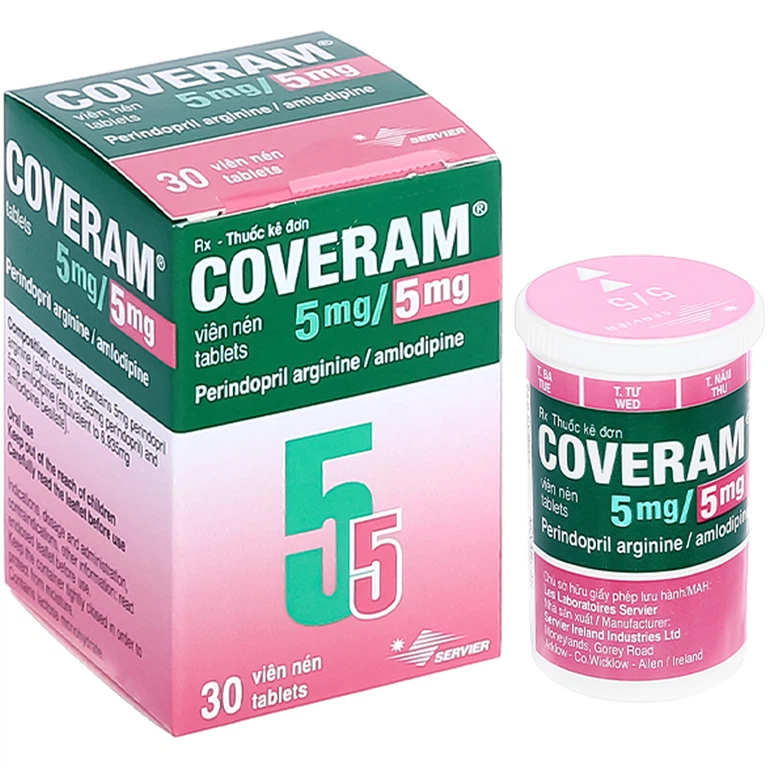 Thuốc Coveram 5mg/5mg Servier điều trị tăng huyết áp (30 viên)