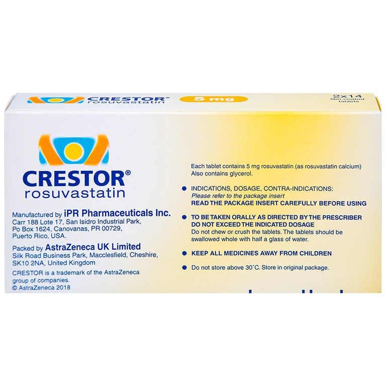 Thuốc Crestor 5mg AstraZeneca điều trị tăng cholesterol máu nguyên phát (2 vỉ x 14 viên)